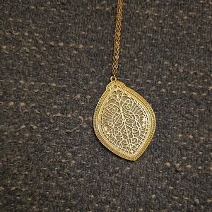 Gold Filigree Leaf Pendant Necklace - Statement Piece
